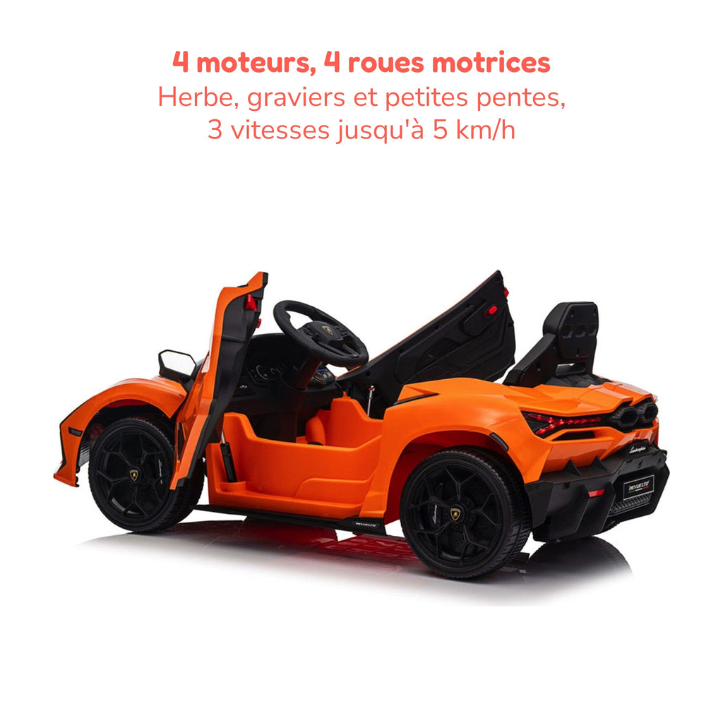 Lamborghini Revuelto enfant 4x4 : 4 moteurs, 4 roues motrices, 3 vitesses jusqu'à 5 km/h