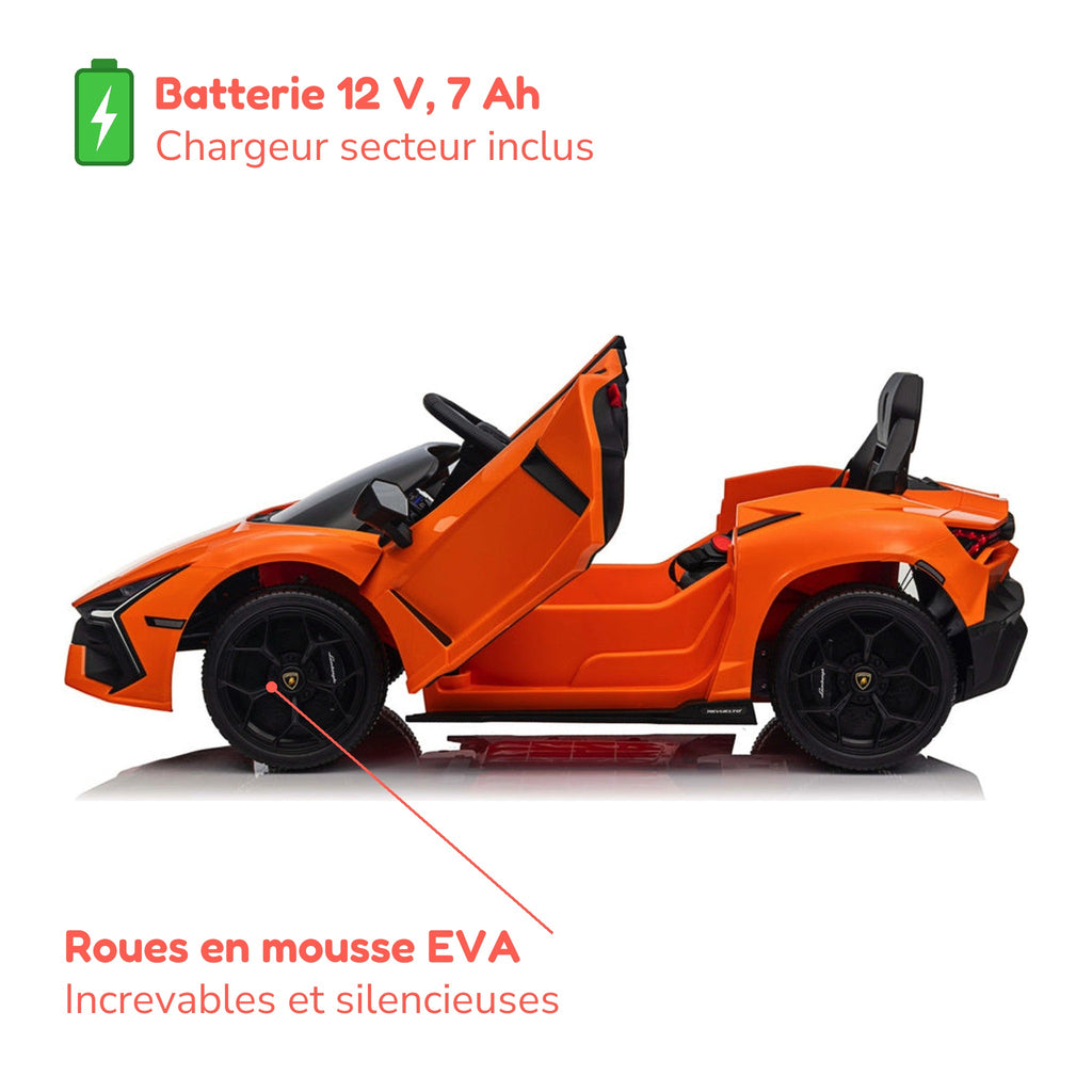 Batterie 12 V 7 Ah avec chargeur inclus et roues en mousse EVA de la Lamborghini Revuelto enfant