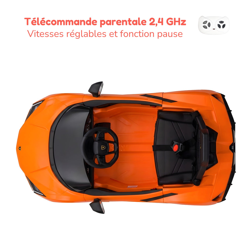 Télécommande parentale 2,4 GHz de la Lamborghini Revuelto enfant, vitesses réglables et fonction pause