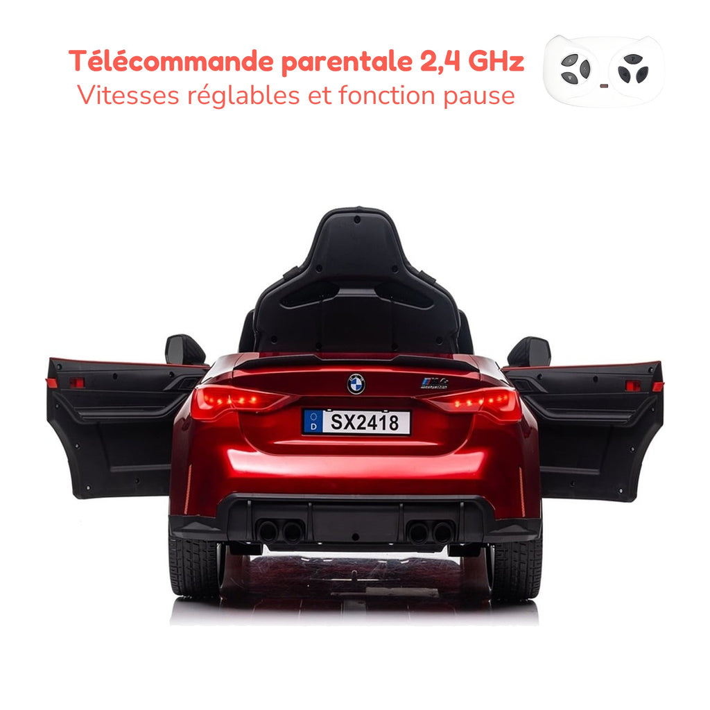 Télécommande parentale 2,4 GHz de la BMW M4 enfant, vitesses réglables et fonction pause