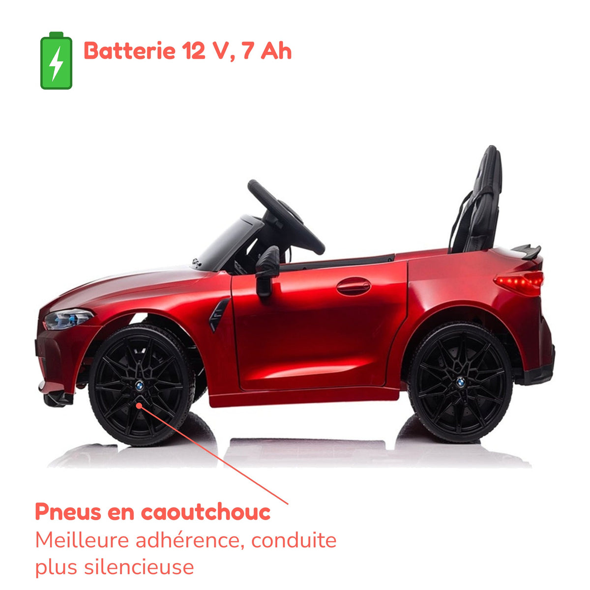 Batterie et pneus en caoutchouc de la BMW M4 enfant rouge