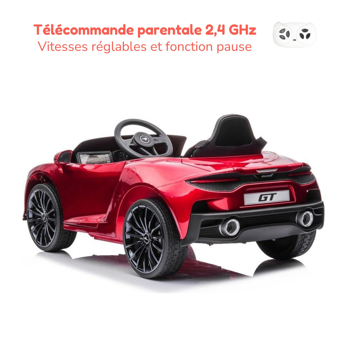 Télécommande parentale 2,4 GHz de la McLaren 620 GT enfant, vitesses réglables et fonction pause