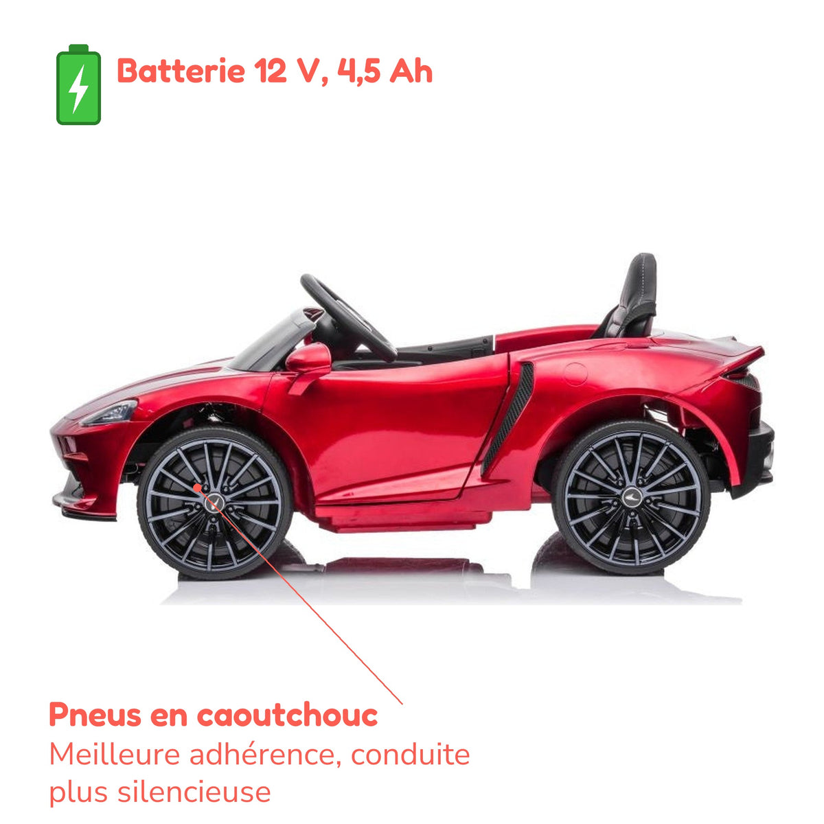 Batterie 12 V 4,5 Ah et pneus en caoutchouc de la McLaren 620 GT enfant