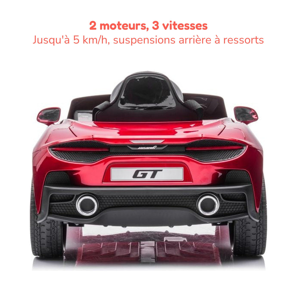 McLaren 620 GT enfant vue de l'arrière, 2 moteurs et 3 vitesses jusqu'à 5 km/h