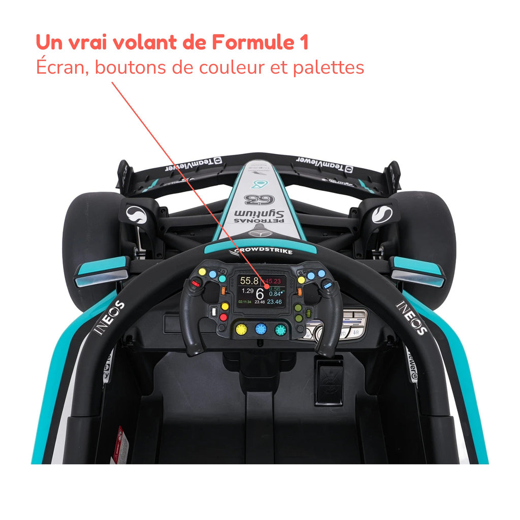 Volant de Formule 1 avec écran, boutons de couleur et palettes