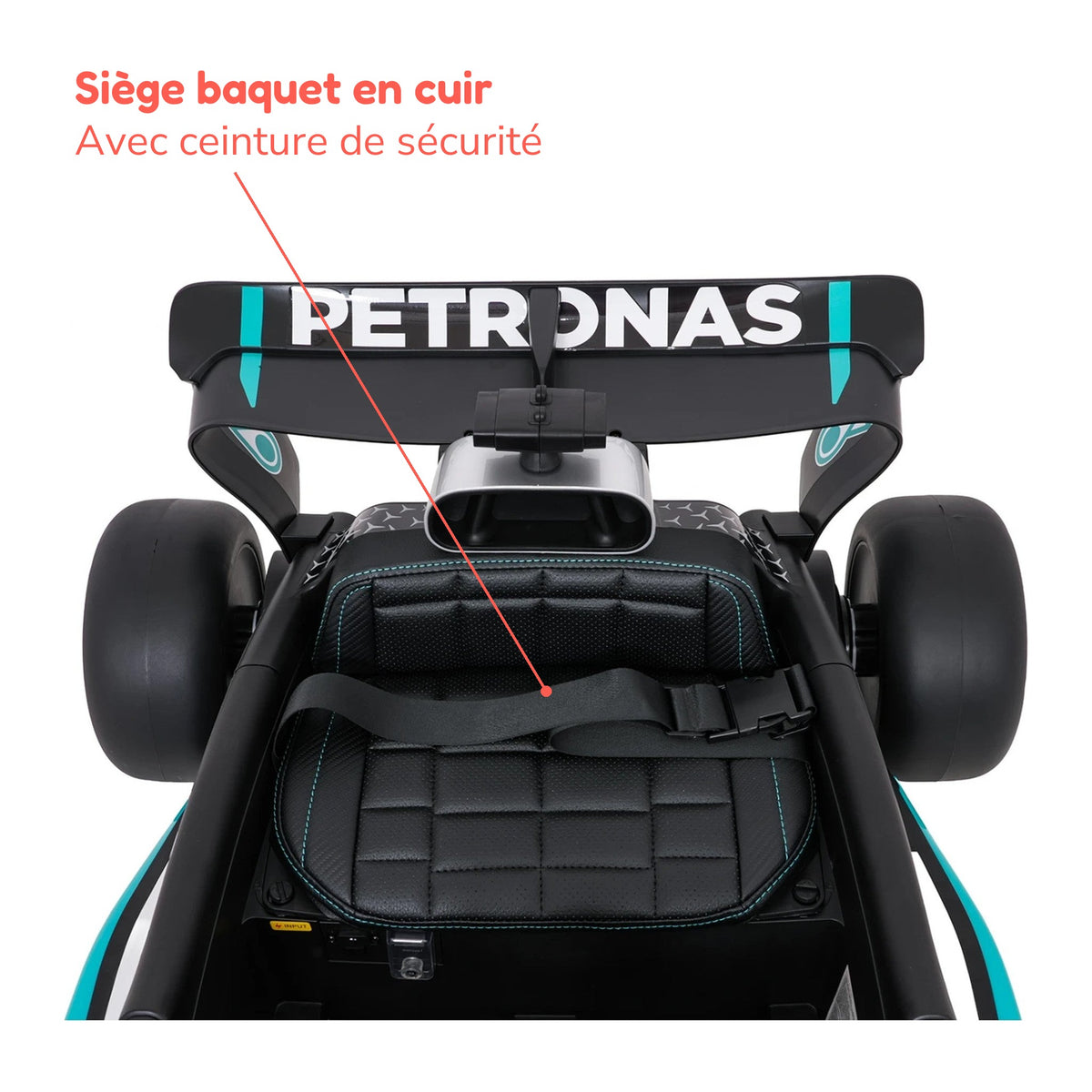 Siège baquet en cuir avec ceinture de sécurité de la F1 enfant