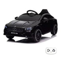 Mercedes CLA 45 S AMG noire, voiture électrique enfant 12V 4x4, vue trois quarts avant avec sa télécommande