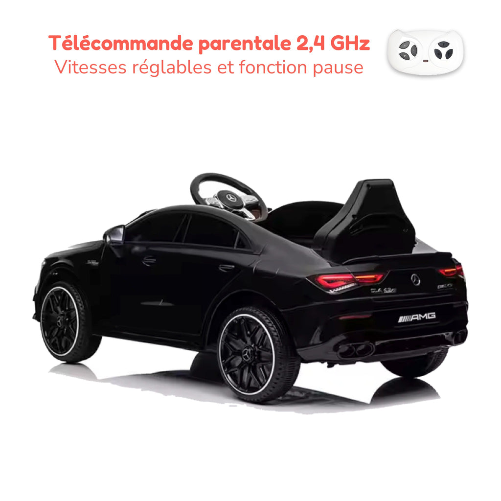 Télécommande parentale 2,4 GHz de la Mercedes CLA 45 S AMG enfant, vitesses réglables et fonction pause