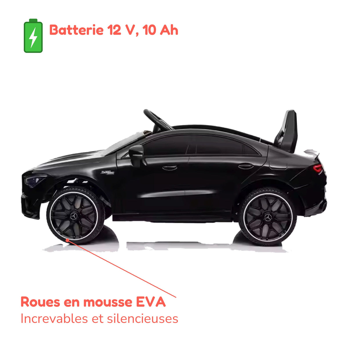 Batterie 12 V 10 Ah et roues en mousse EVA de la Mercedes CLA 45 S AMG enfant