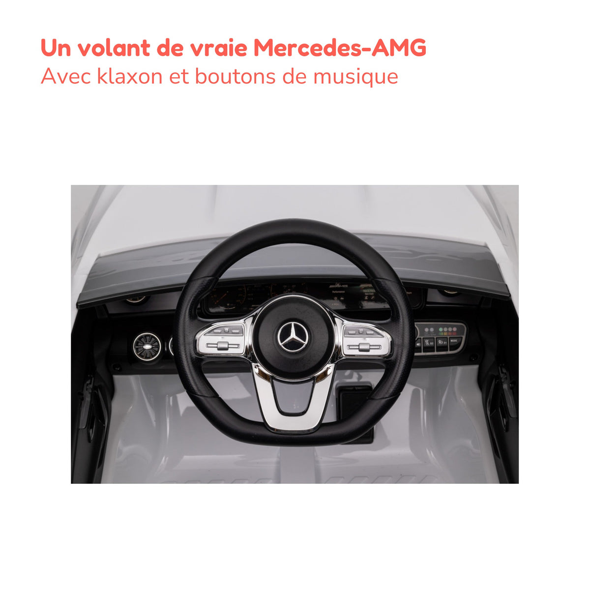 Volant de la Mercedes CLA 45 S AMG enfant avec klaxon et boutons de musique