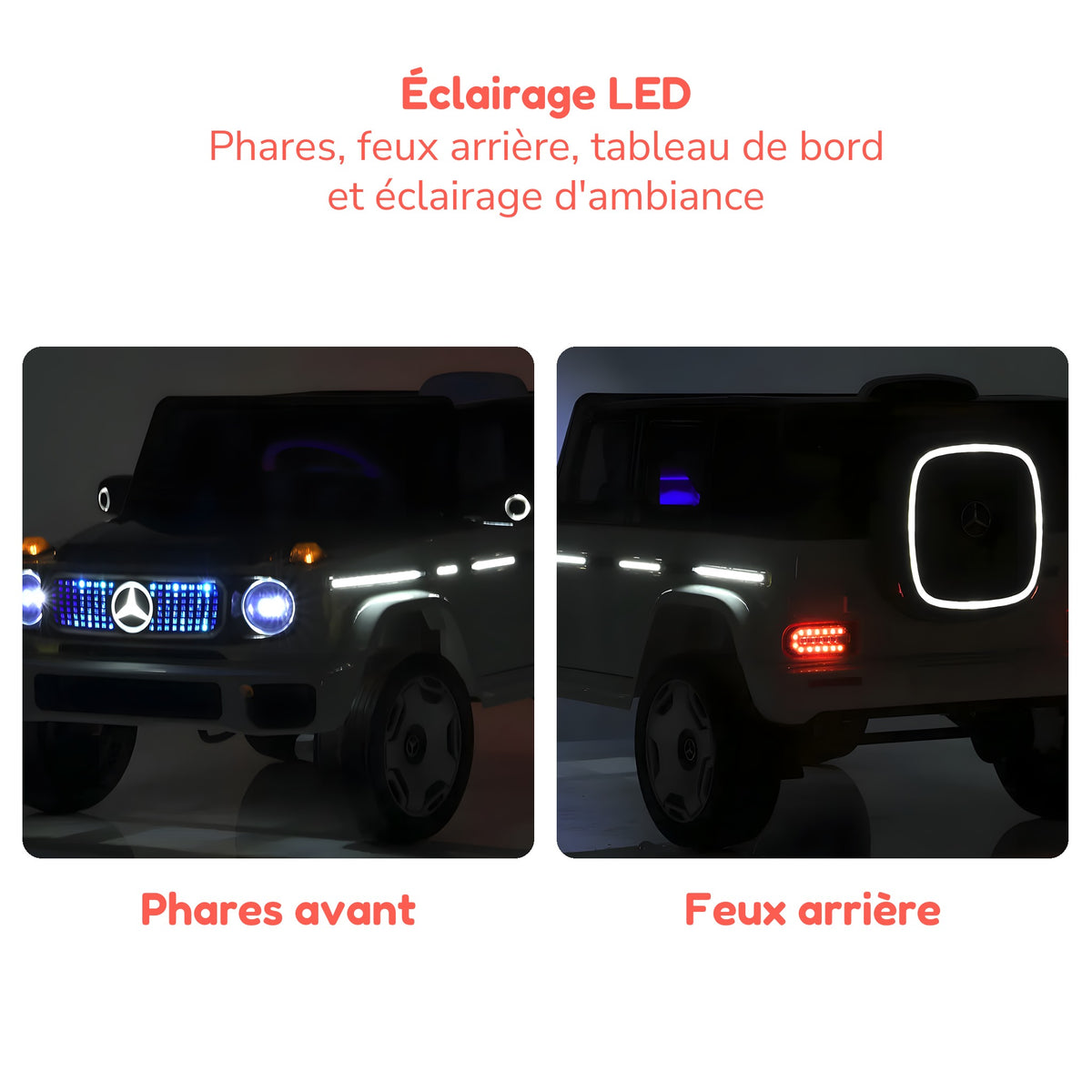 Phares et feux arrière à LED allumés du Mercedes EQG enfant
