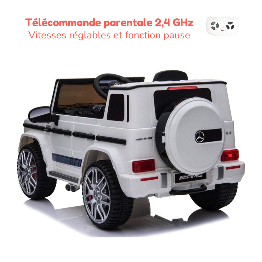 Télécommande parentale 2,4 GHz du Mercedes G63 AMG enfant, vitesses réglables et fonction pause
