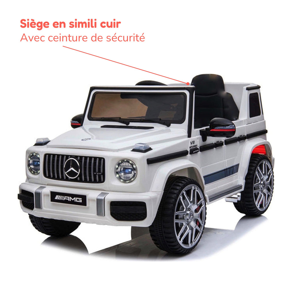 Siège en simili cuir avec ceinture de sécurité du Mercedes G63 AMG enfant