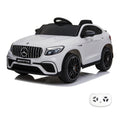 Mercedes GLC 63 blanc, voiture électrique enfant 12V, vue trois quarts avant avec sa télécommande