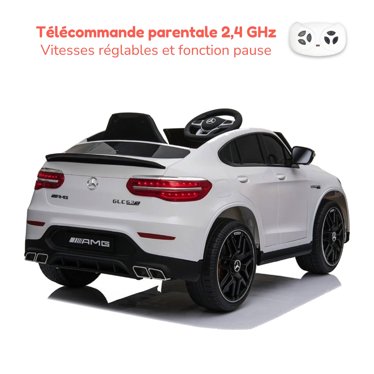 Télécommande parentale 2,4 GHz du Mercedes GLC 63 enfant, vitesses réglables et fonction pause