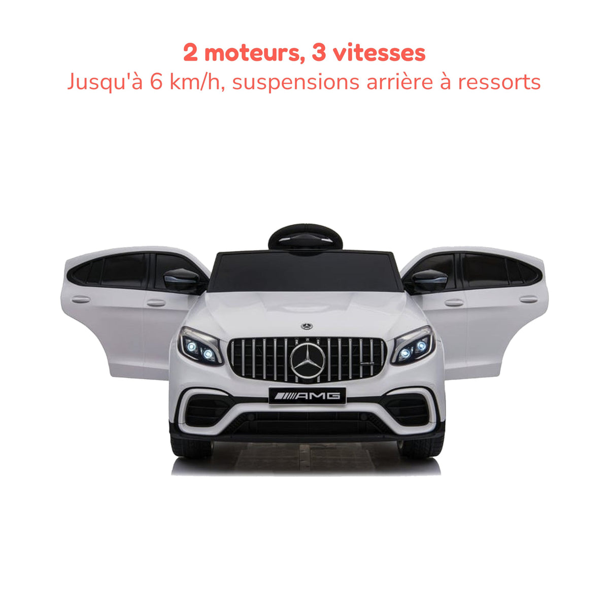 Mercedes GLC 63 enfant portes ouvertes, 2 moteurs, 3 vitesses jusqu'à 6 km/h
