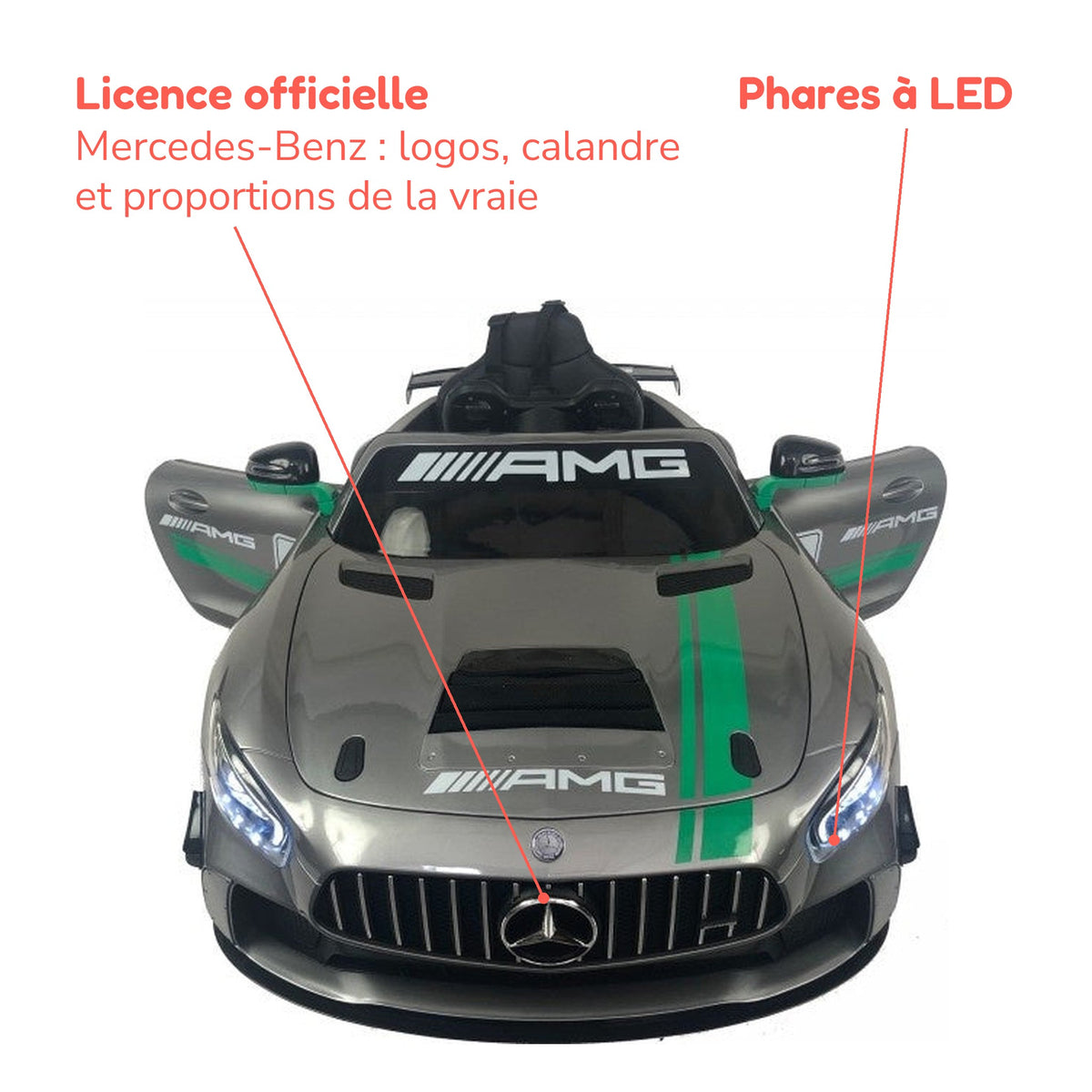 Mercedes GT4 AMG enfant sous licence officielle Mercedes-Benz, phares à LED