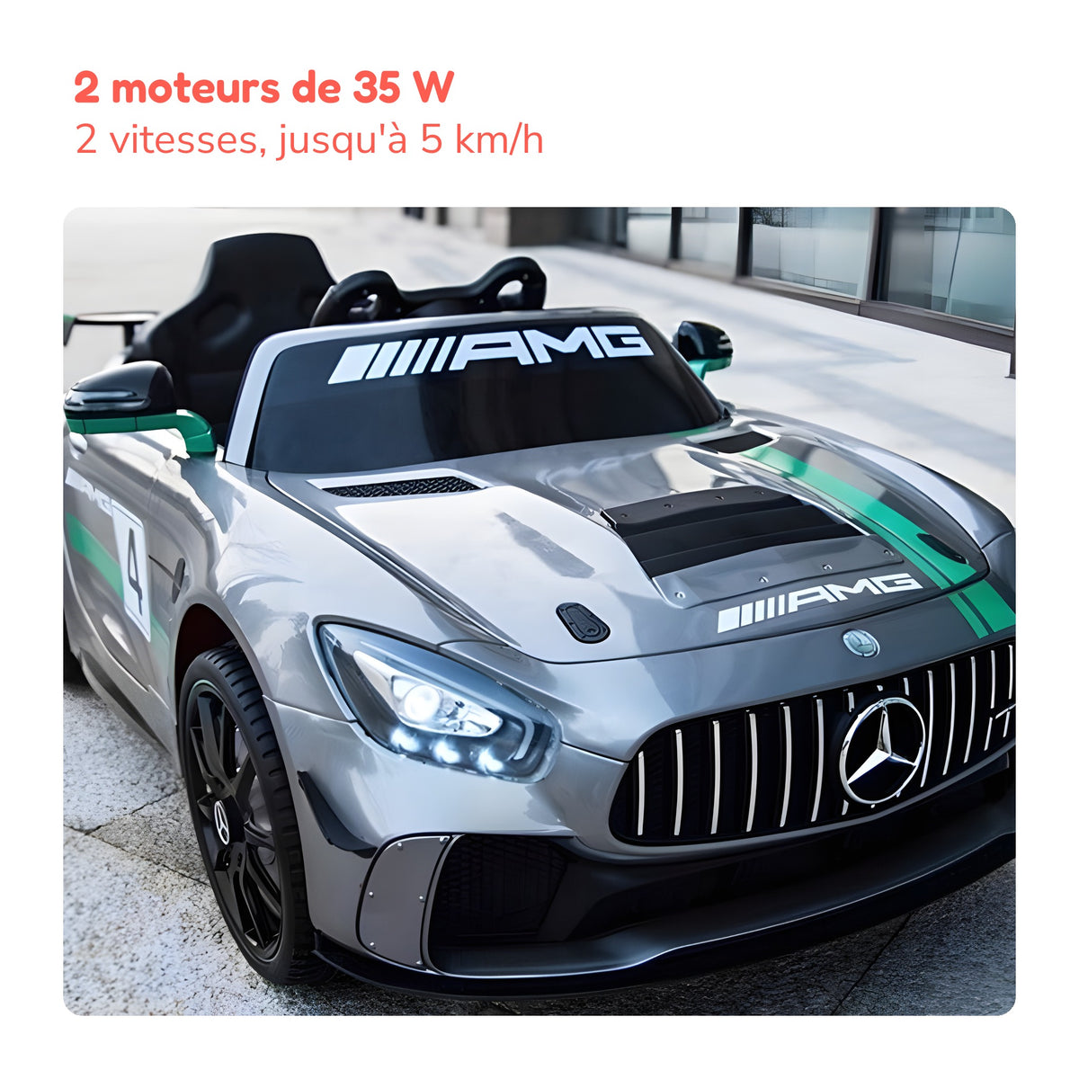 Mercedes GT4 AMG enfant, 2 moteurs de 35 W, 2 vitesses jusqu'à 5 km/h