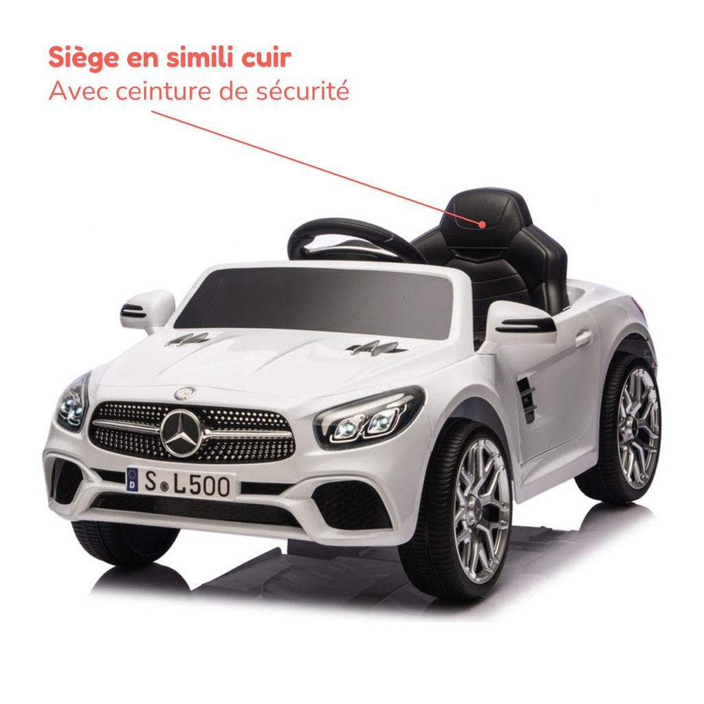 Siège en simili cuir avec ceinture de sécurité de la Mercedes SL500 enfant