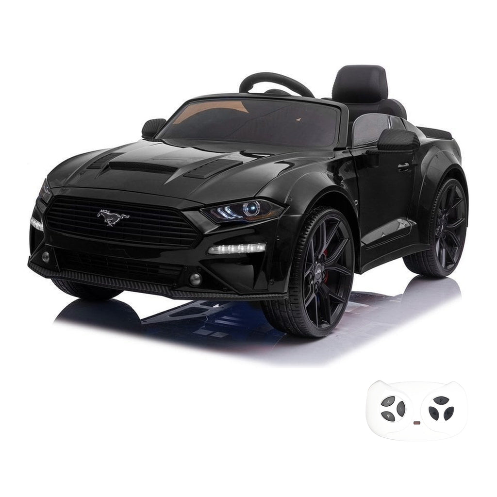 Ford Mustang noire, voiture électrique enfant, avec sa télécommande