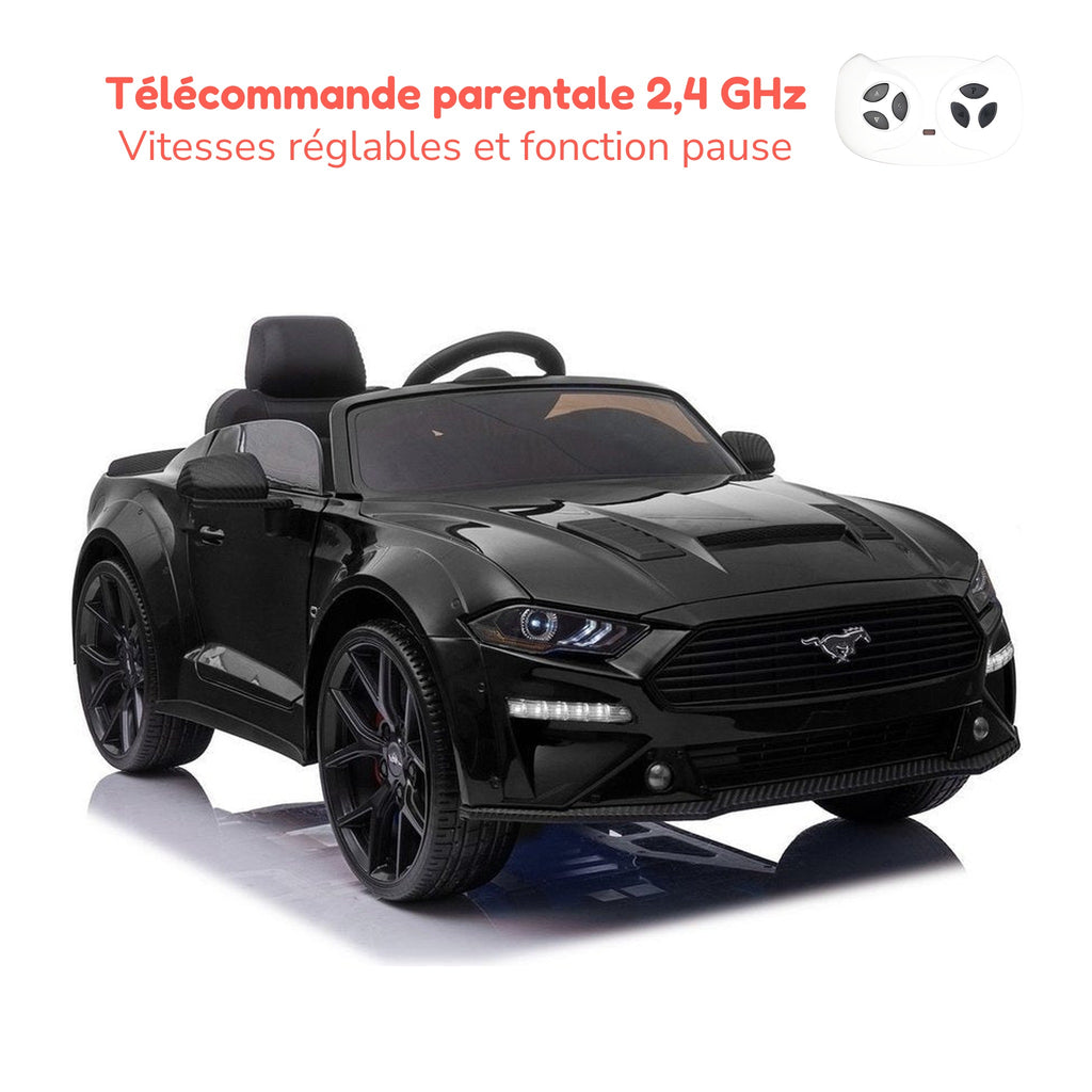 Télécommande parentale 2,4 GHz de la Ford Mustang enfant, vitesses réglables et fonction pause
