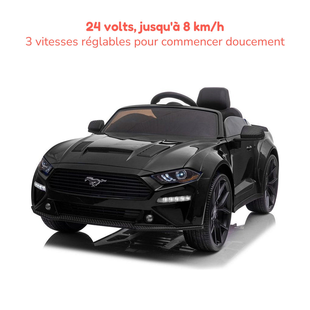 Ford Mustang noire enfant 24 volts, jusqu'à 8 km/h