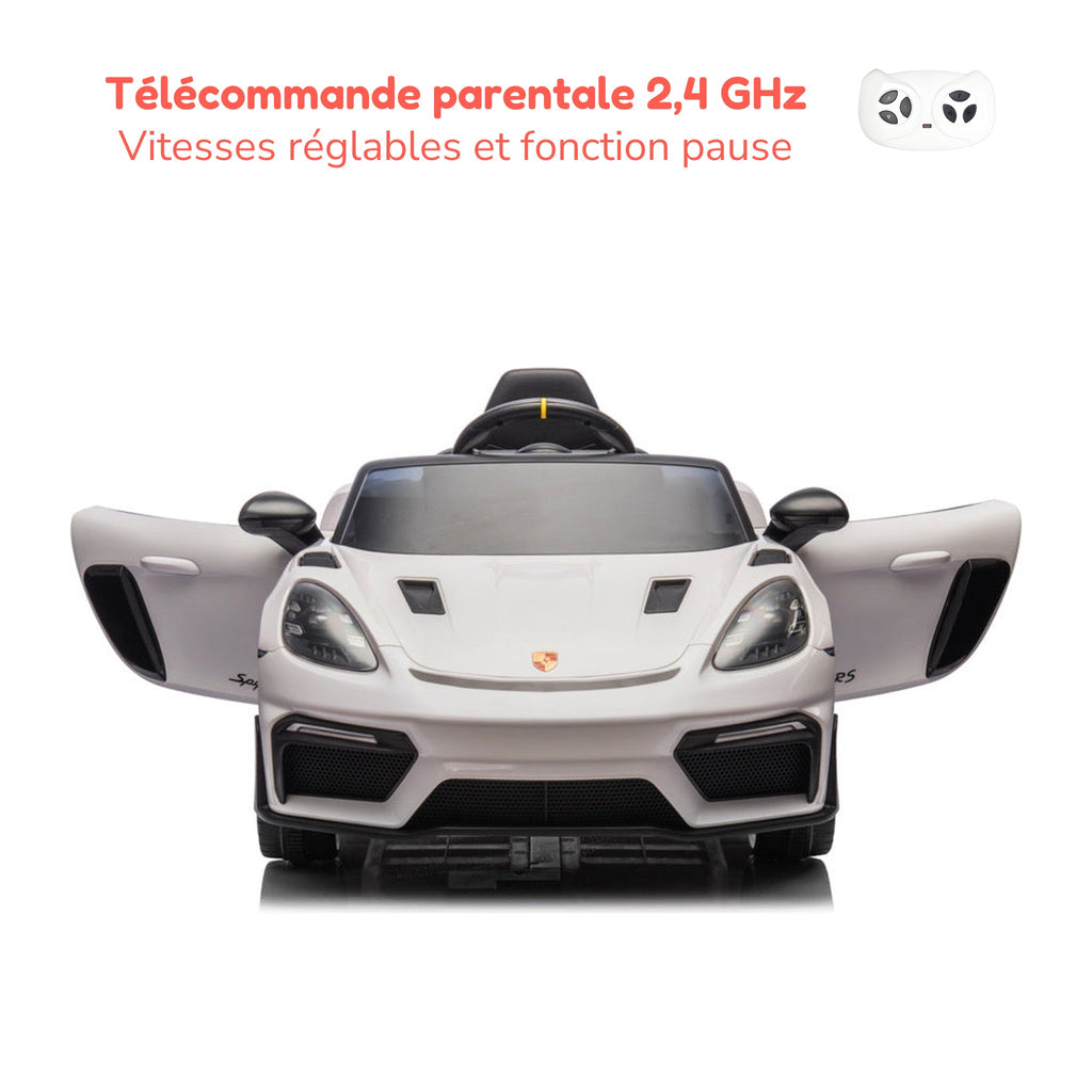 Télécommande parentale 2,4 GHz de la Porsche Spyder RS enfant, vitesses réglables et fonction pause
