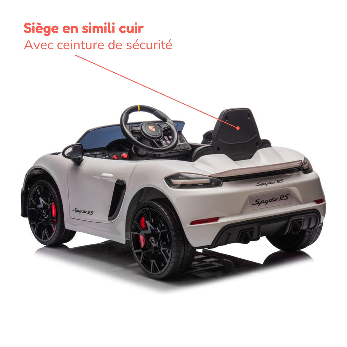 Siège en simili cuir avec ceinture de sécurité de la Porsche Spyder RS enfant