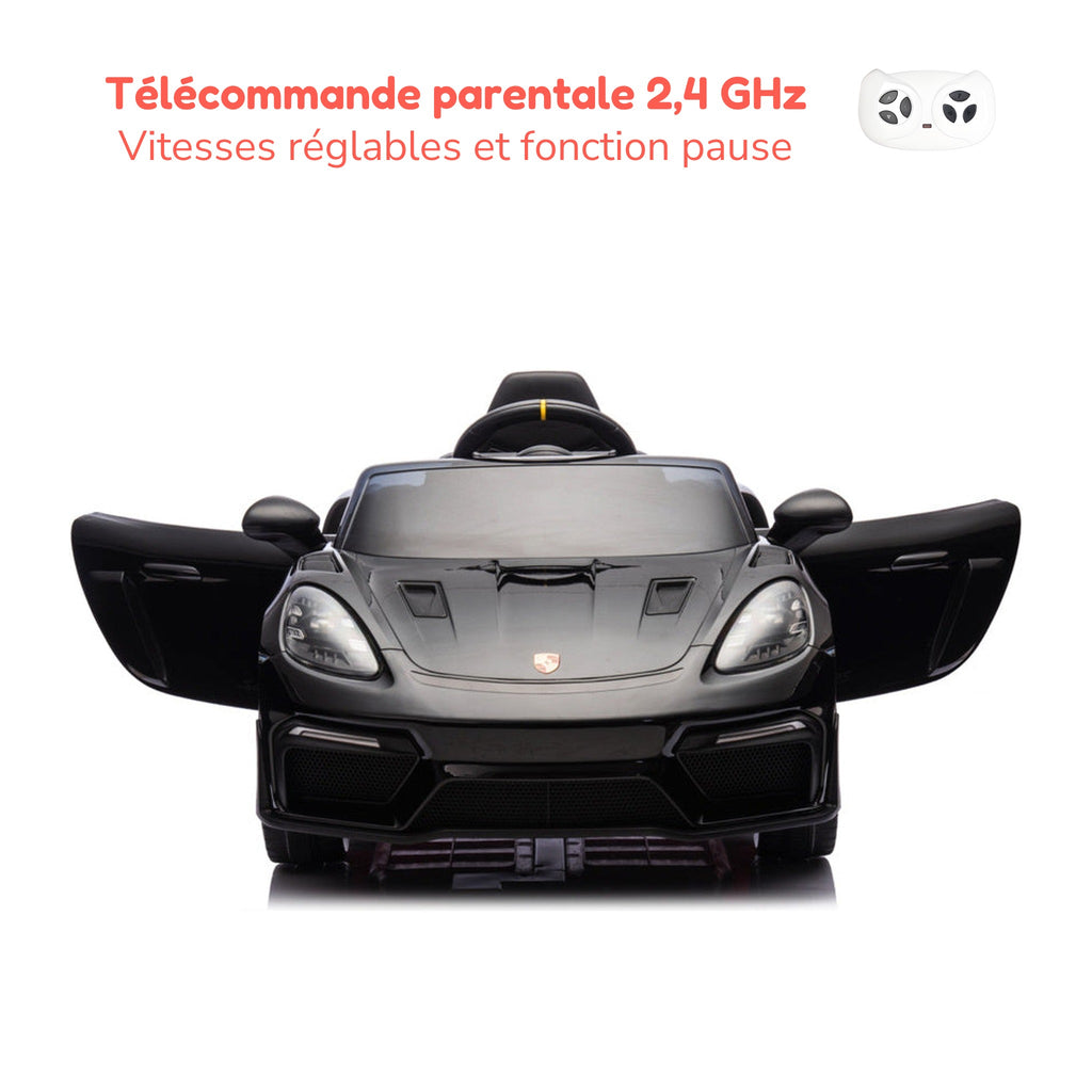 Télécommande parentale 2,4 GHz de la Porsche Spyder RS enfant, vitesses réglables et fonction pause