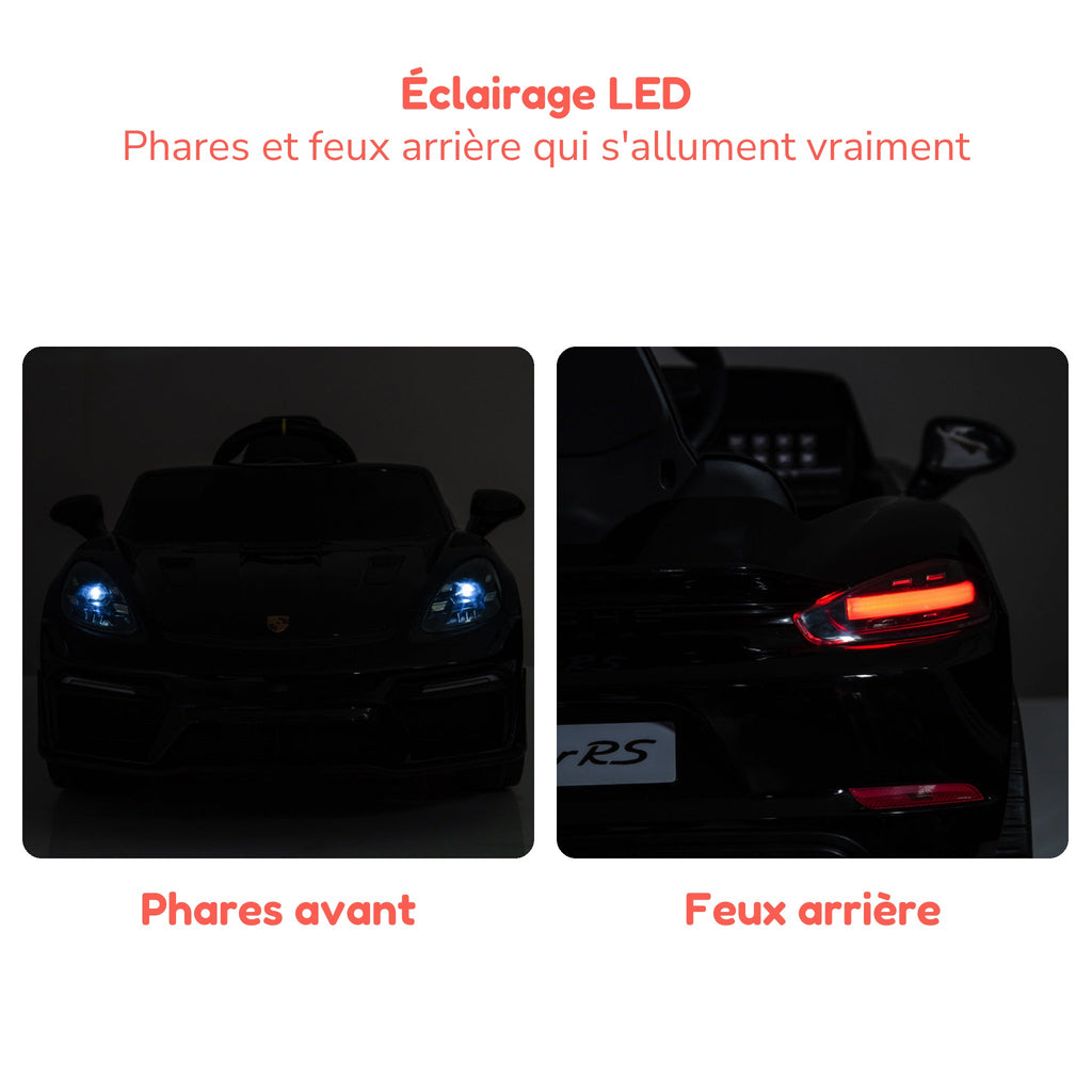 Phares et feux arrière à LED allumés de la Porsche Spyder RS enfant