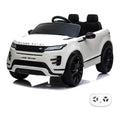 Range Rover Evoque blanc, voiture électrique enfant 12V, vue trois quarts avant avec sa télécommande