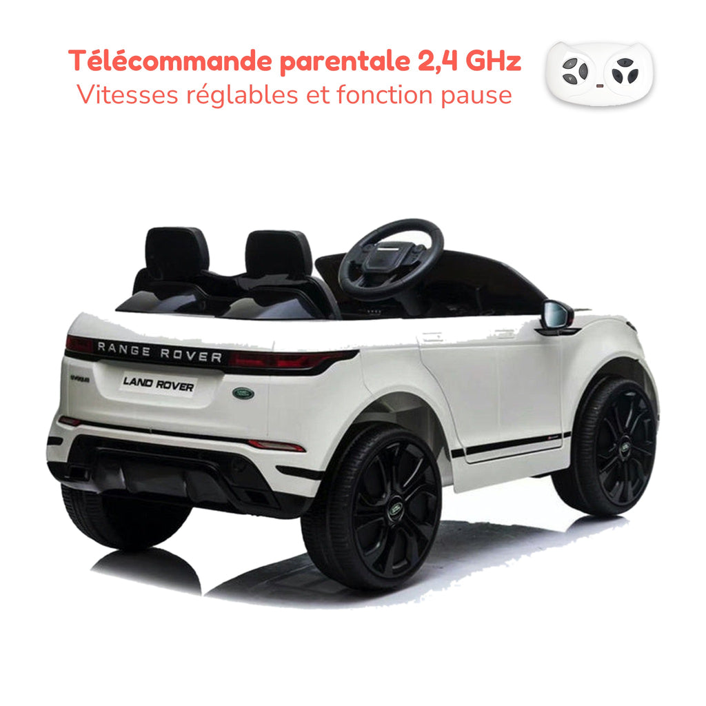 Télécommande parentale 2,4 GHz du Range Rover Evoque enfant, vitesses réglables et fonction pause