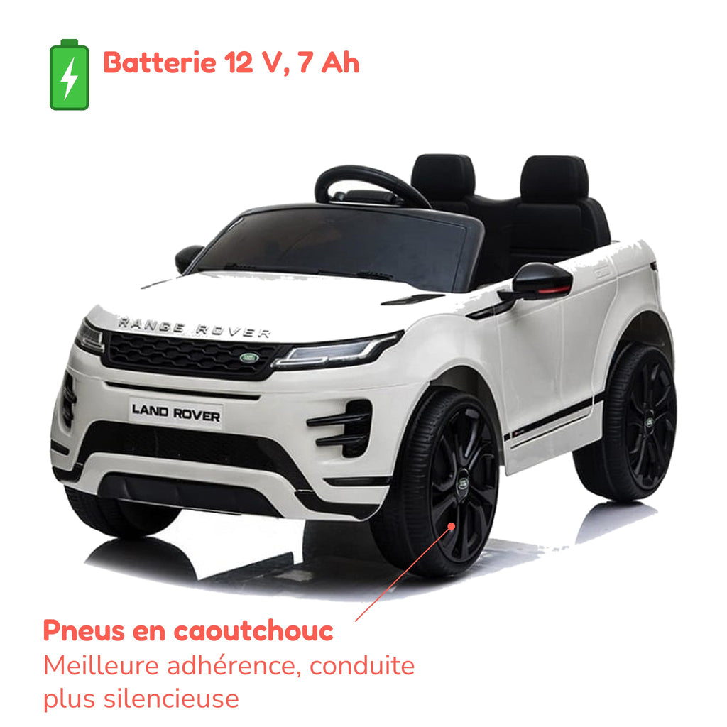 Batterie 12 V 7 Ah et pneus en caoutchouc du Range Rover Evoque enfant