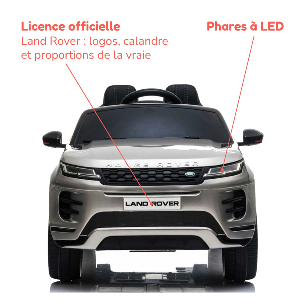 Range Rover Evoque gris enfant sous licence officielle Land Rover, phares à LED