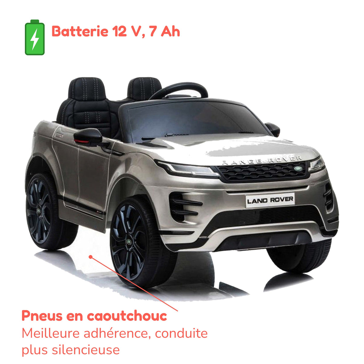 Batterie 12 V 7 Ah et pneus en caoutchouc du Range Rover Evoque enfant