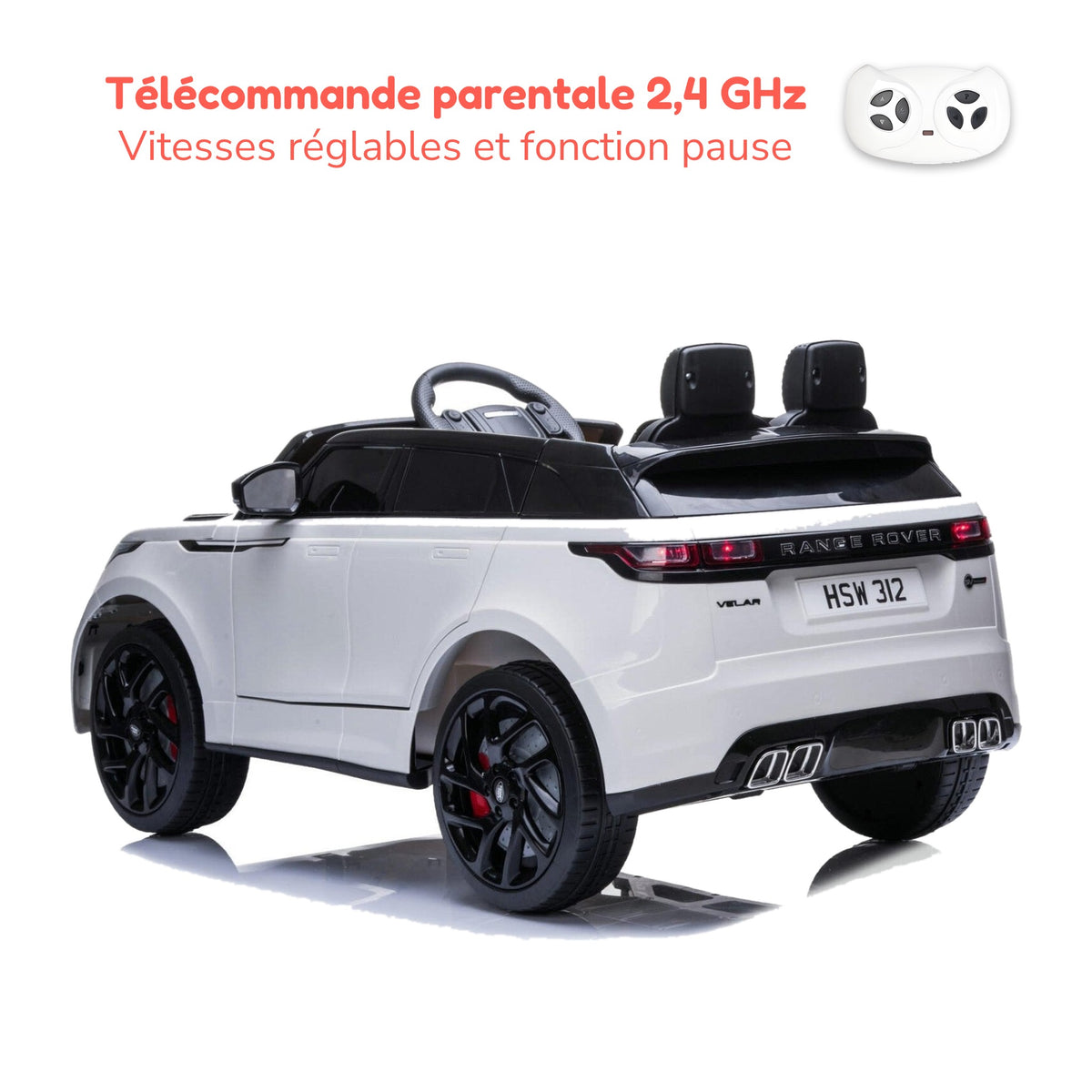 Télécommande parentale 2,4 GHz du Range Rover Velar enfant, vitesses réglables et fonction pause