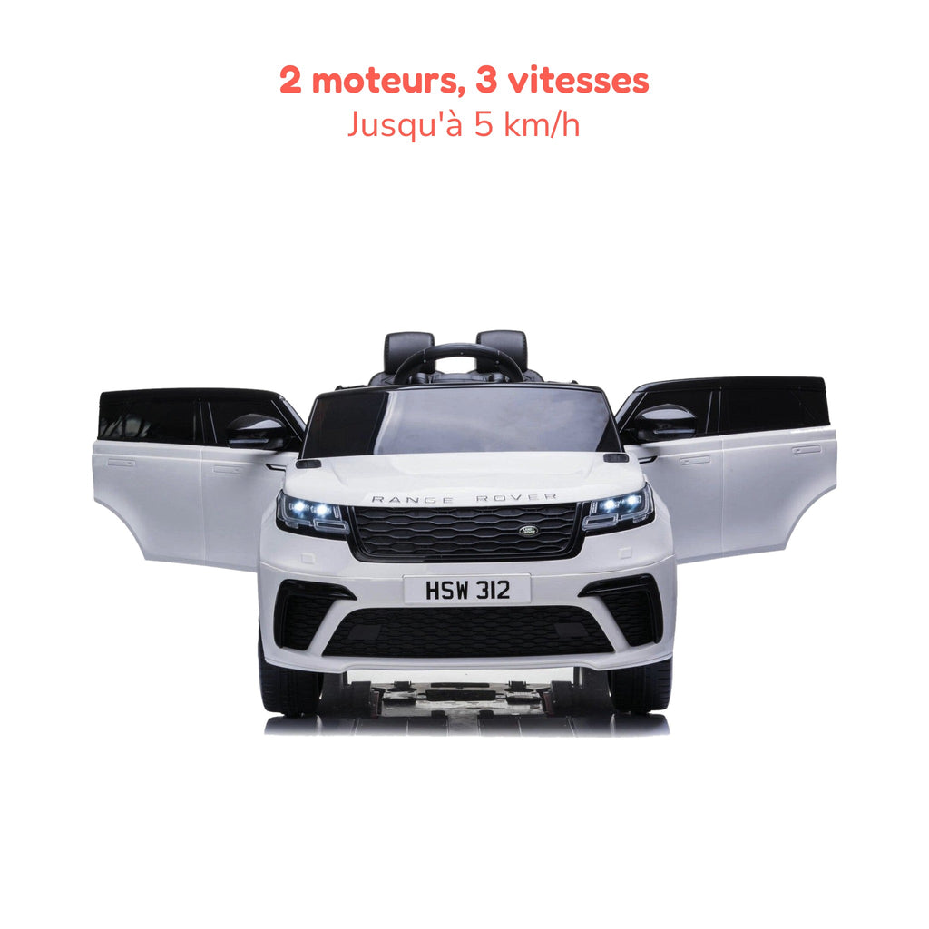 Range Rover Velar blanc enfant, 2 moteurs et 3 vitesses jusqu'à 5 km/h