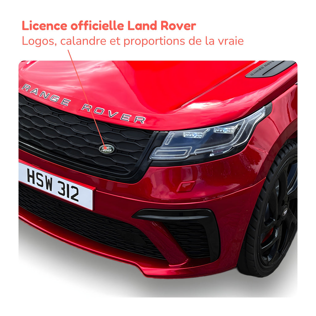 Calandre et logo du Range Rover Velar rouge enfant sous licence officielle Land Rover