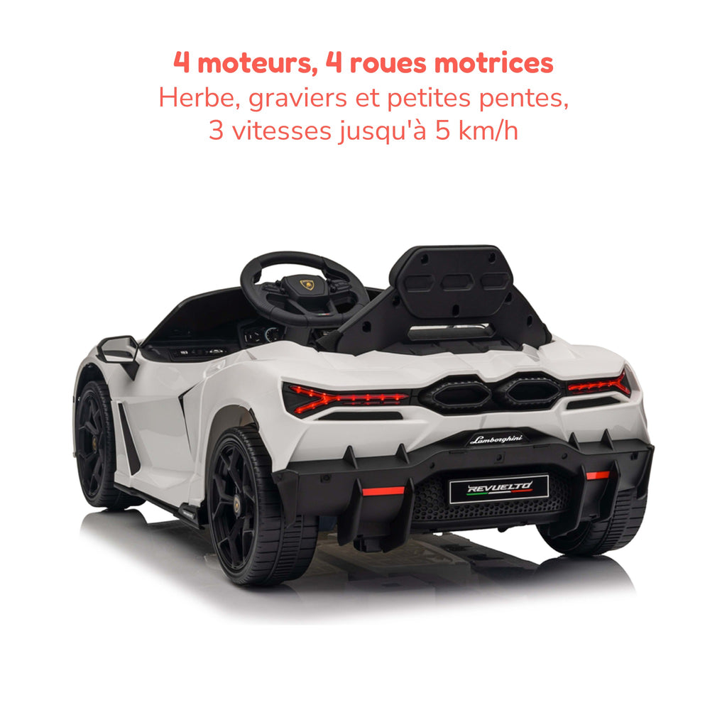 Lamborghini Revuelto blanche enfant, 4 moteurs et 4 roues motrices