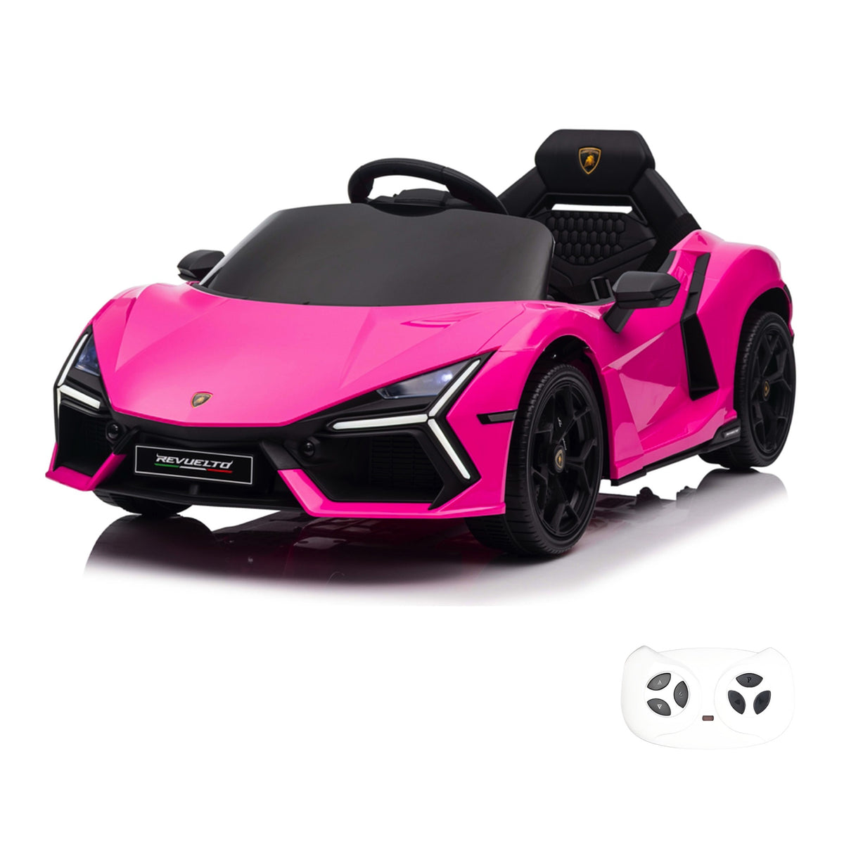 Lamborghini Revuelto rose, voiture électrique enfant, avec sa télécommande