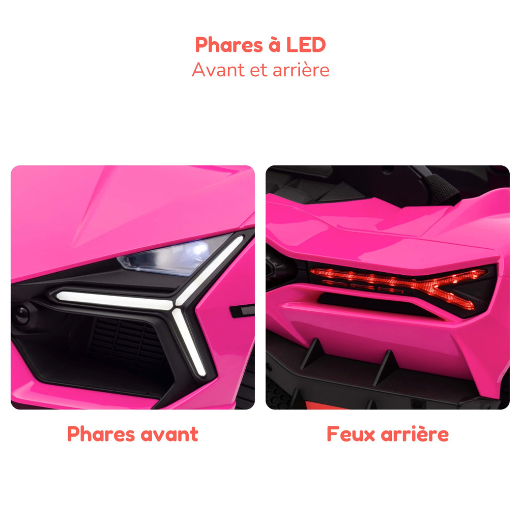 Phares à LED avant et arrière de la Lamborghini Revuelto enfant rose