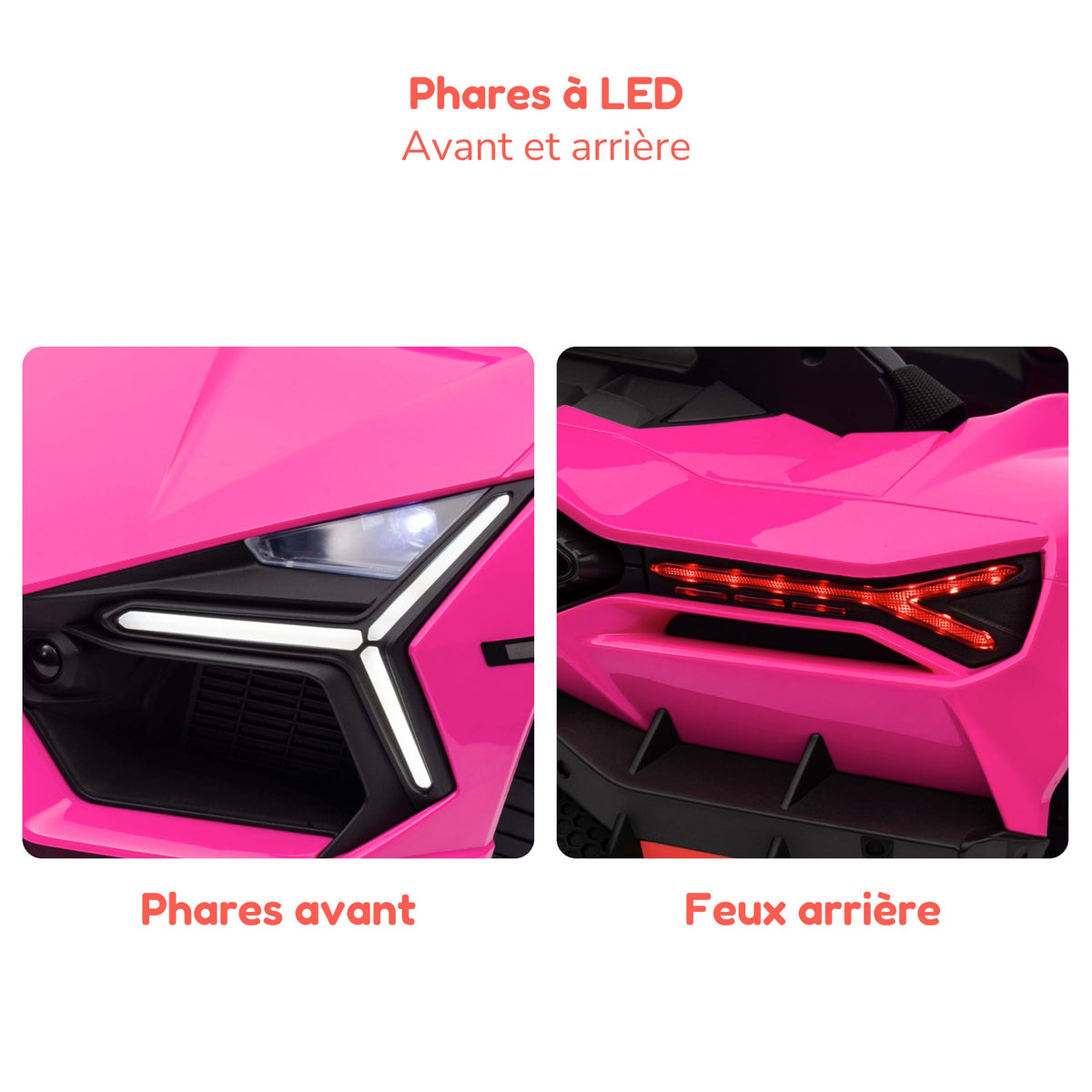 Phares à LED avant et arrière de la Lamborghini Revuelto enfant rose