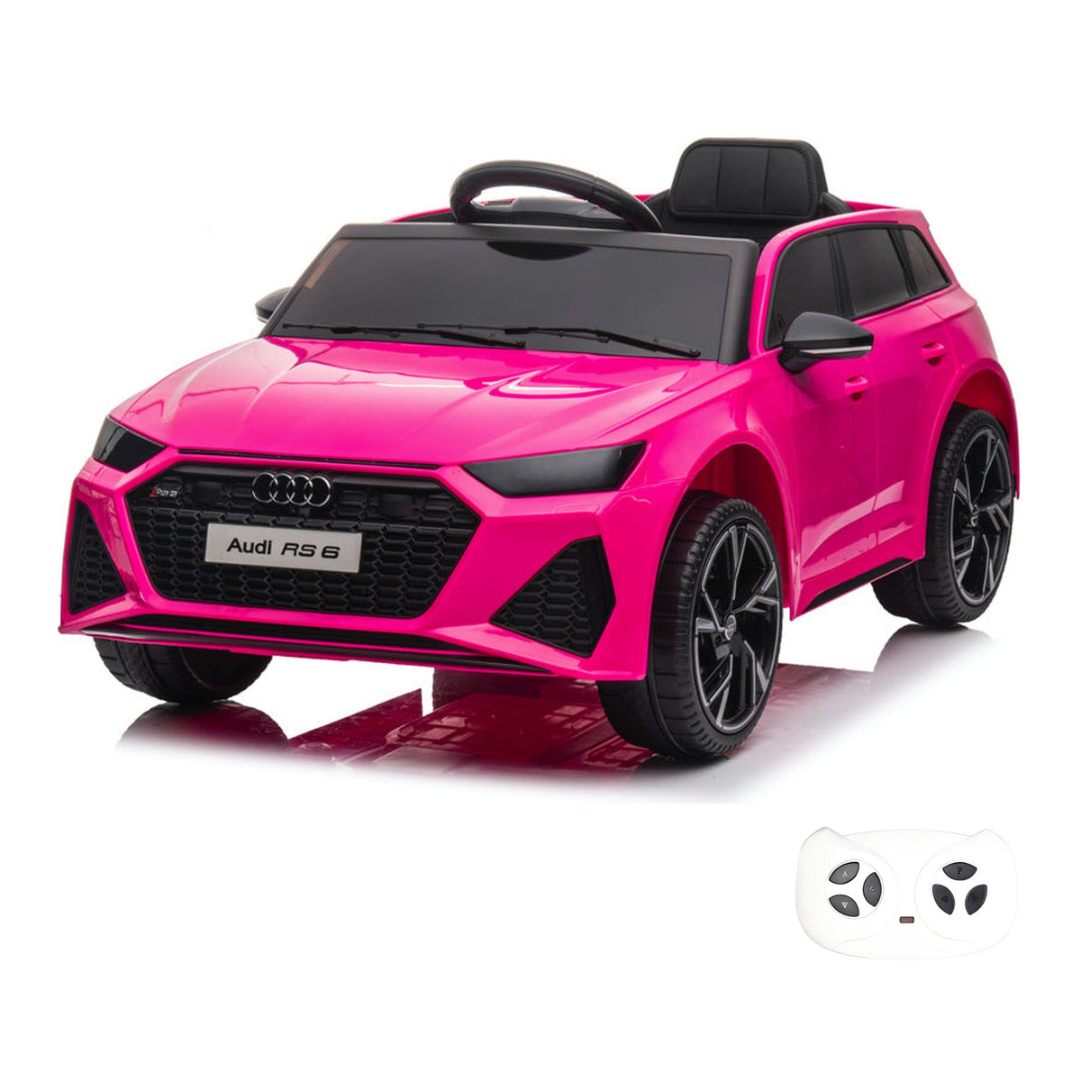 Audi RS6 rose, voiture électrique enfant, avec sa télécommande