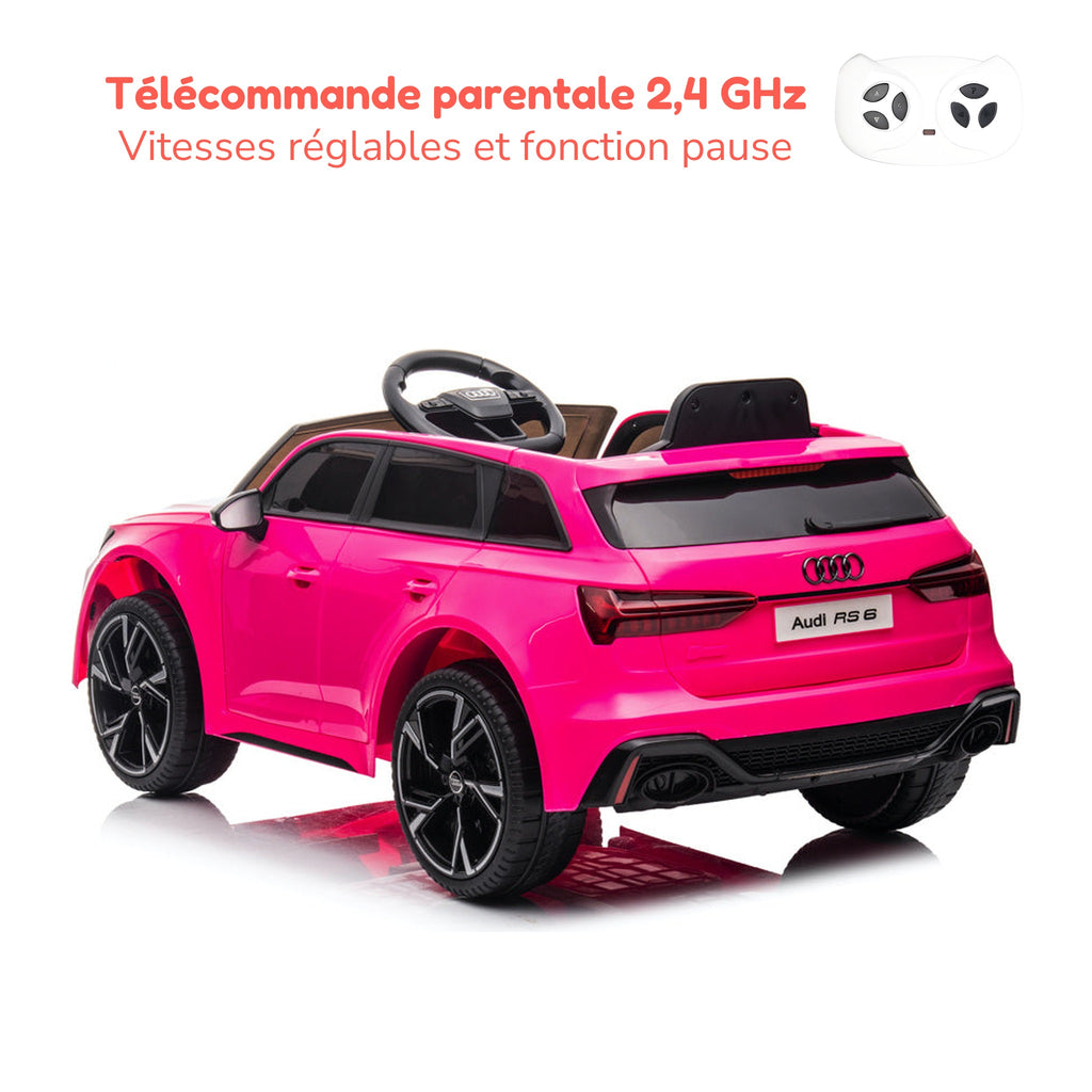 Télécommande parentale 2,4 GHz de la Audi RS6 enfant, vitesses réglables et fonction pause
