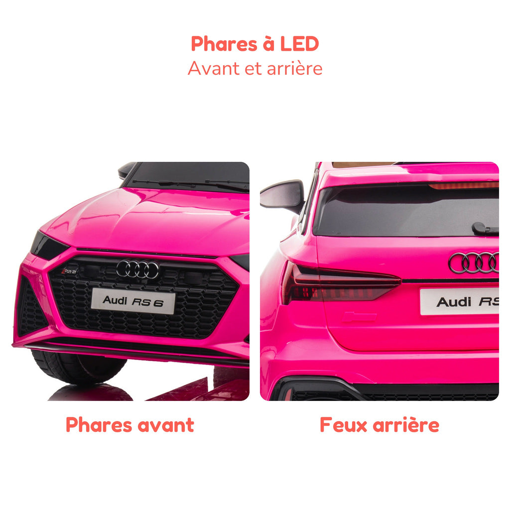 Phares à LED avant et arrière de la Audi RS6 enfant rose