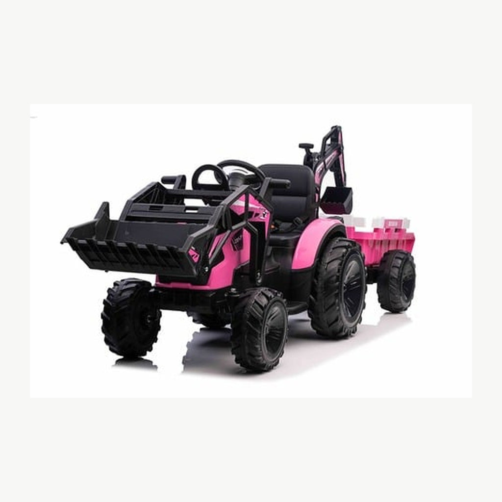 Tractopelle electrique enfant 12V rose avec remorque