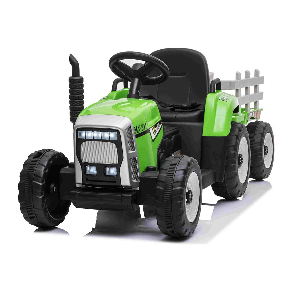 Tracteur electrique enfant 12V avec remorque - vue 3/4 avant