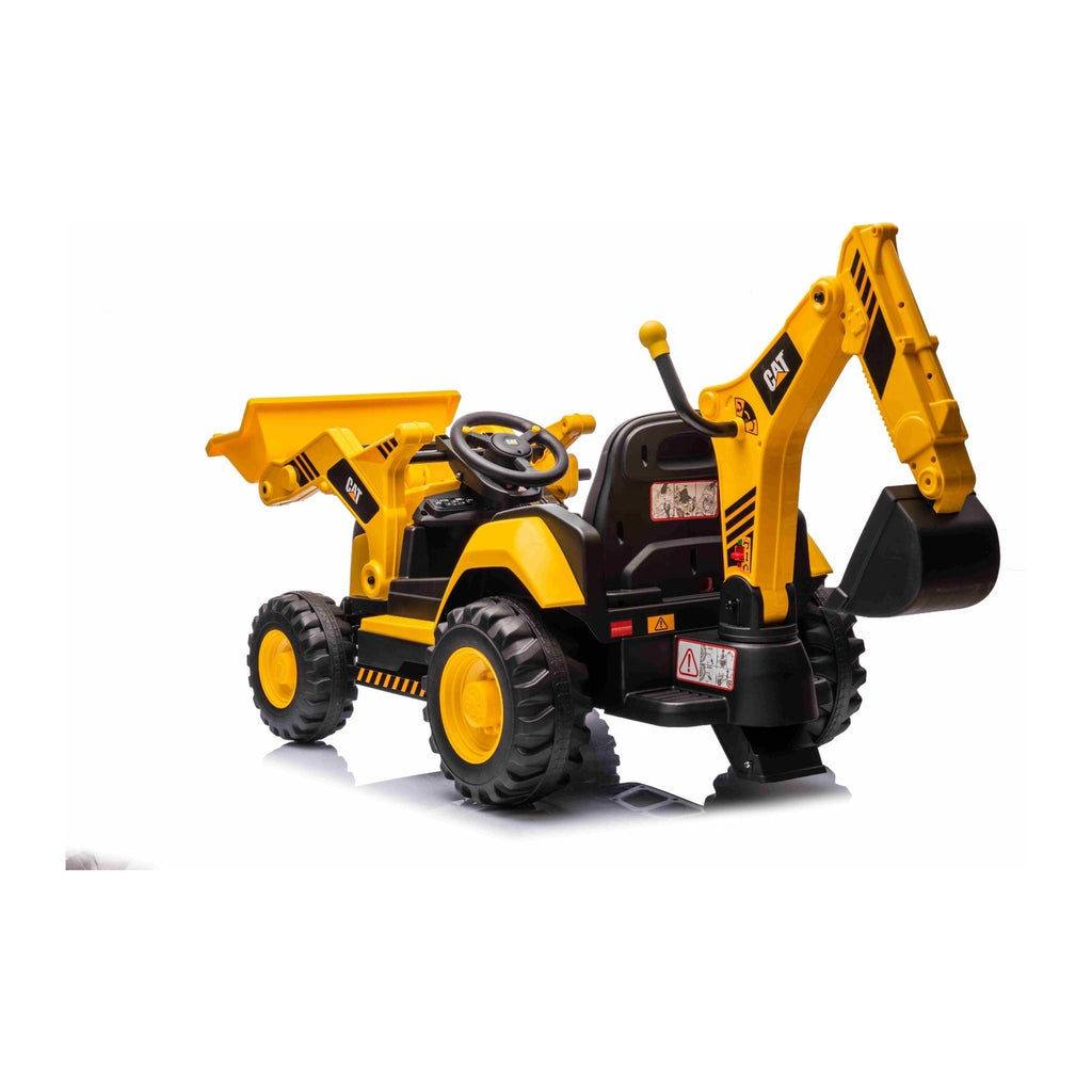 Tractopelle Caterpillar - vue trois quarts arriere