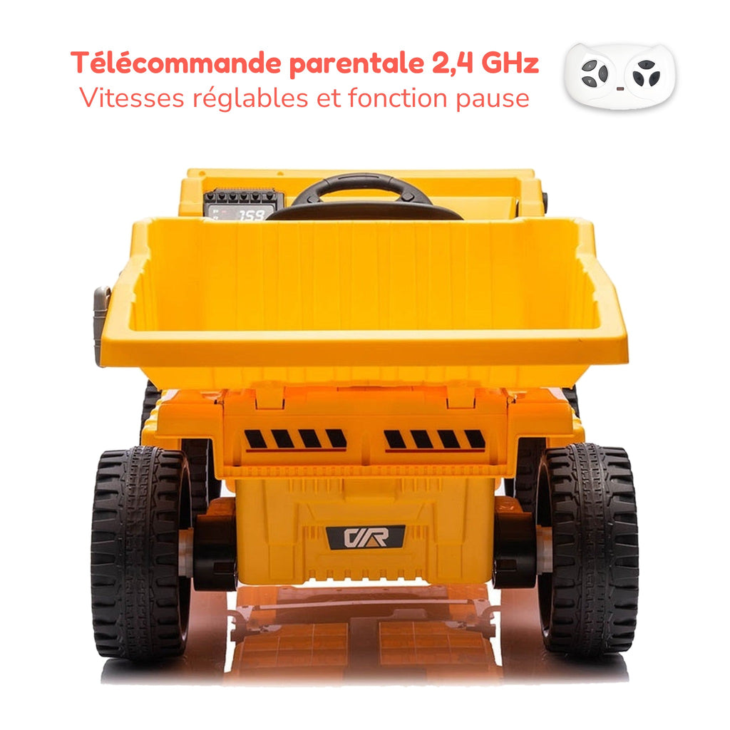 Télécommande parentale 2,4 GHz du véhicule de chantier enfant, vitesses réglables et fonction pause