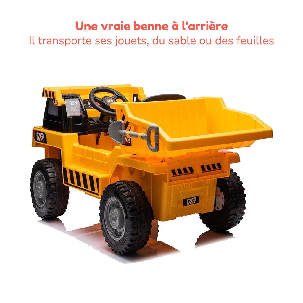 Benne basculante à l'arrière du véhicule de chantier électrique enfant